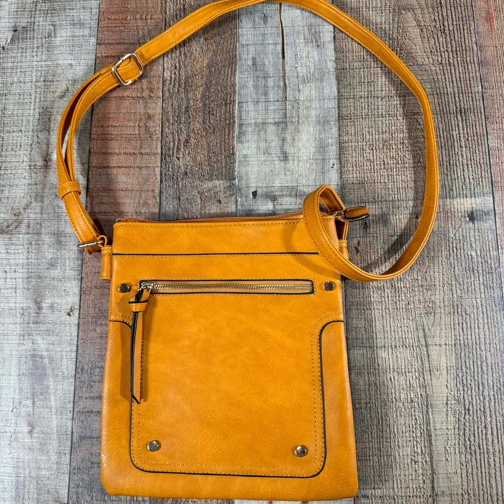 Mustard Crossbody Bag Womens Medium Multi Pocket Fall Boho Vegan Leather
